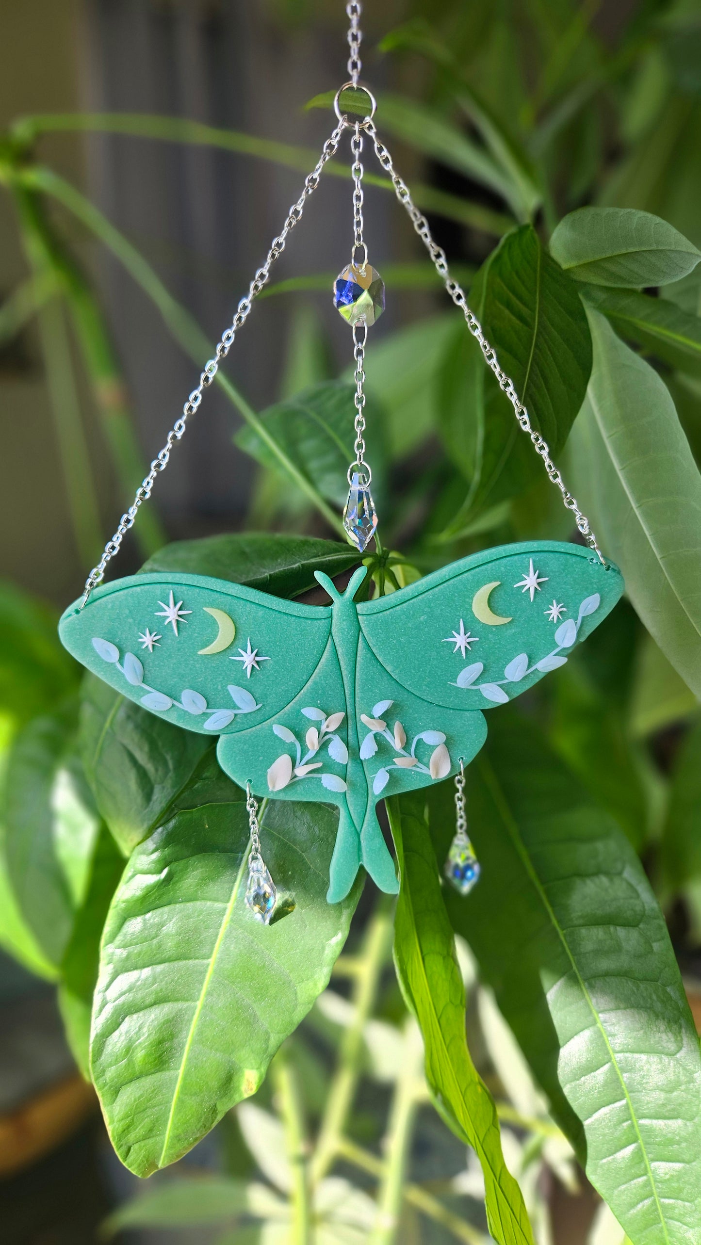 Whimsical Luna Moth Suncatcher - OOAK