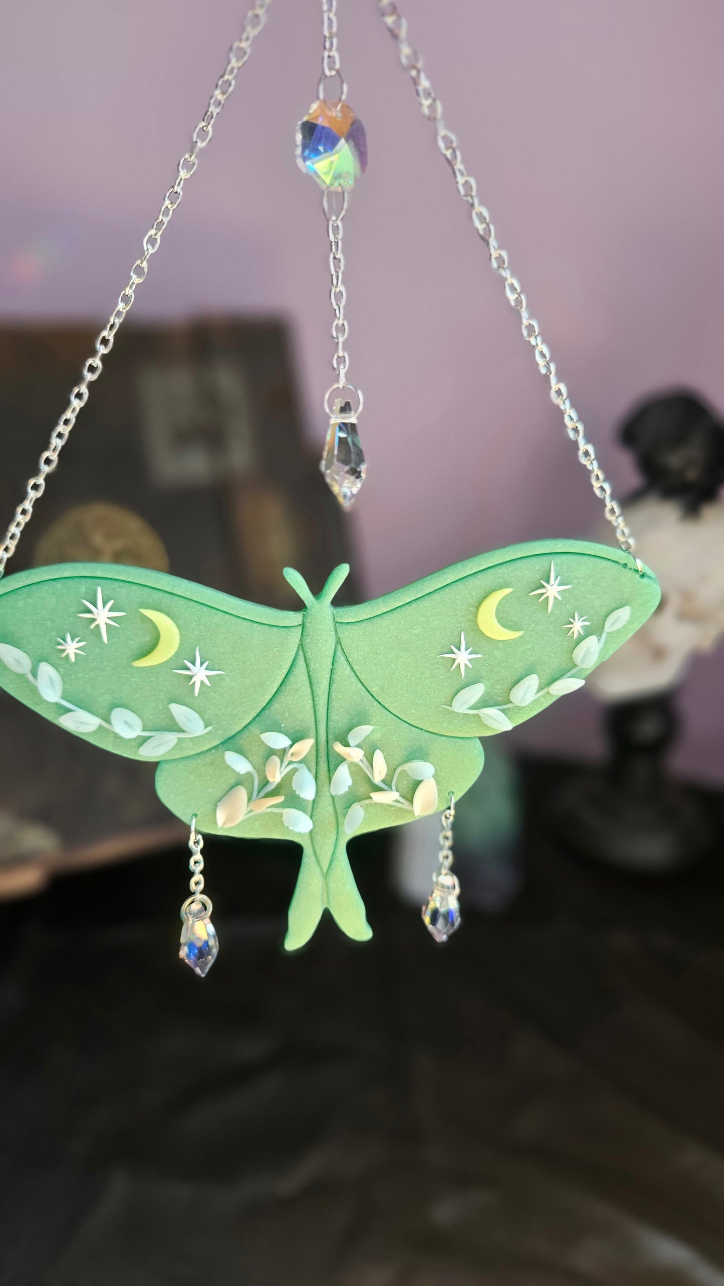 Whimsical Luna Moth Suncatcher - OOAK