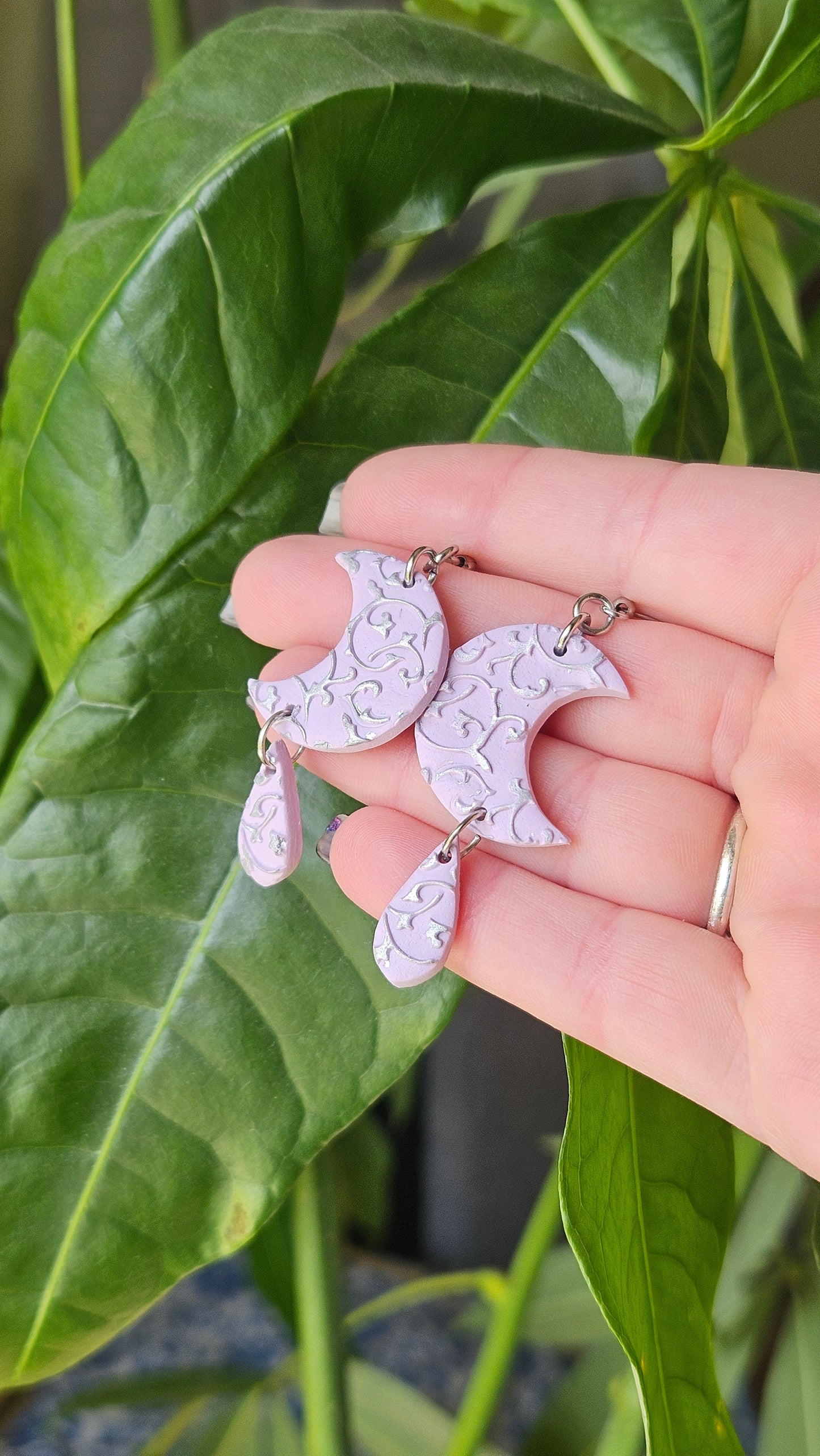 Embossed Crescent Dangle Earrings