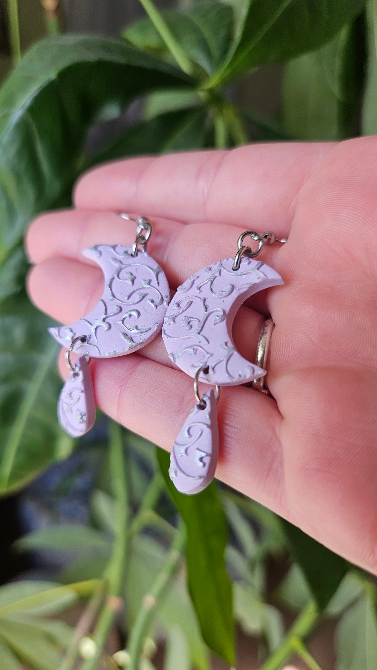 Embossed Crescent Dangle Earrings