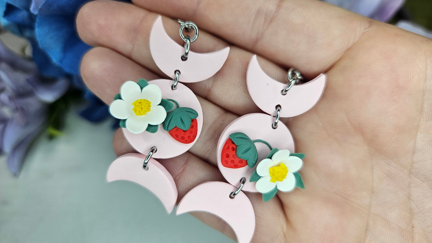 Strawberry Triple Moon Earrings | Summer Witchy Vibes