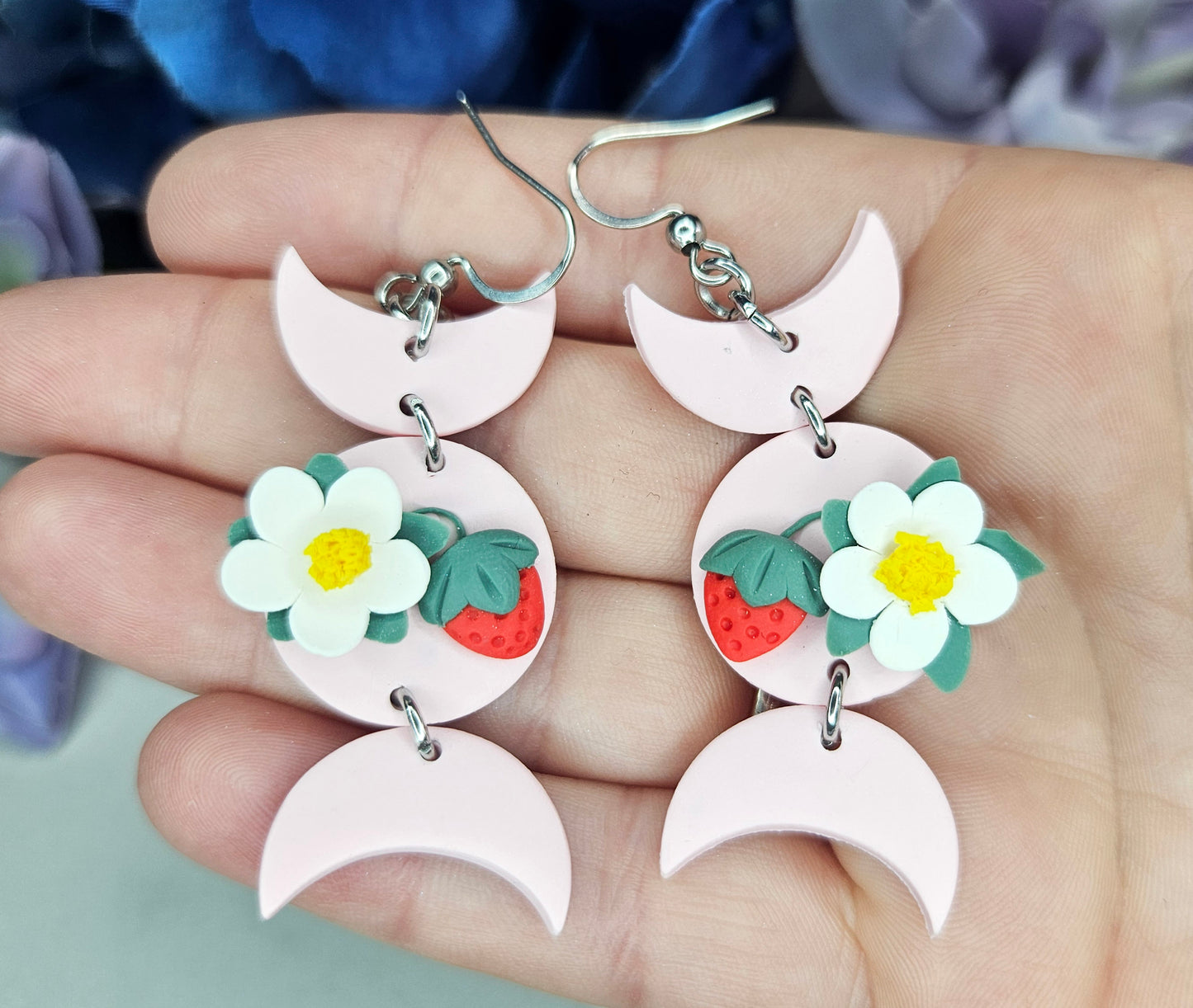 Strawberry Triple Moon Earrings | Summer Witchy Vibes