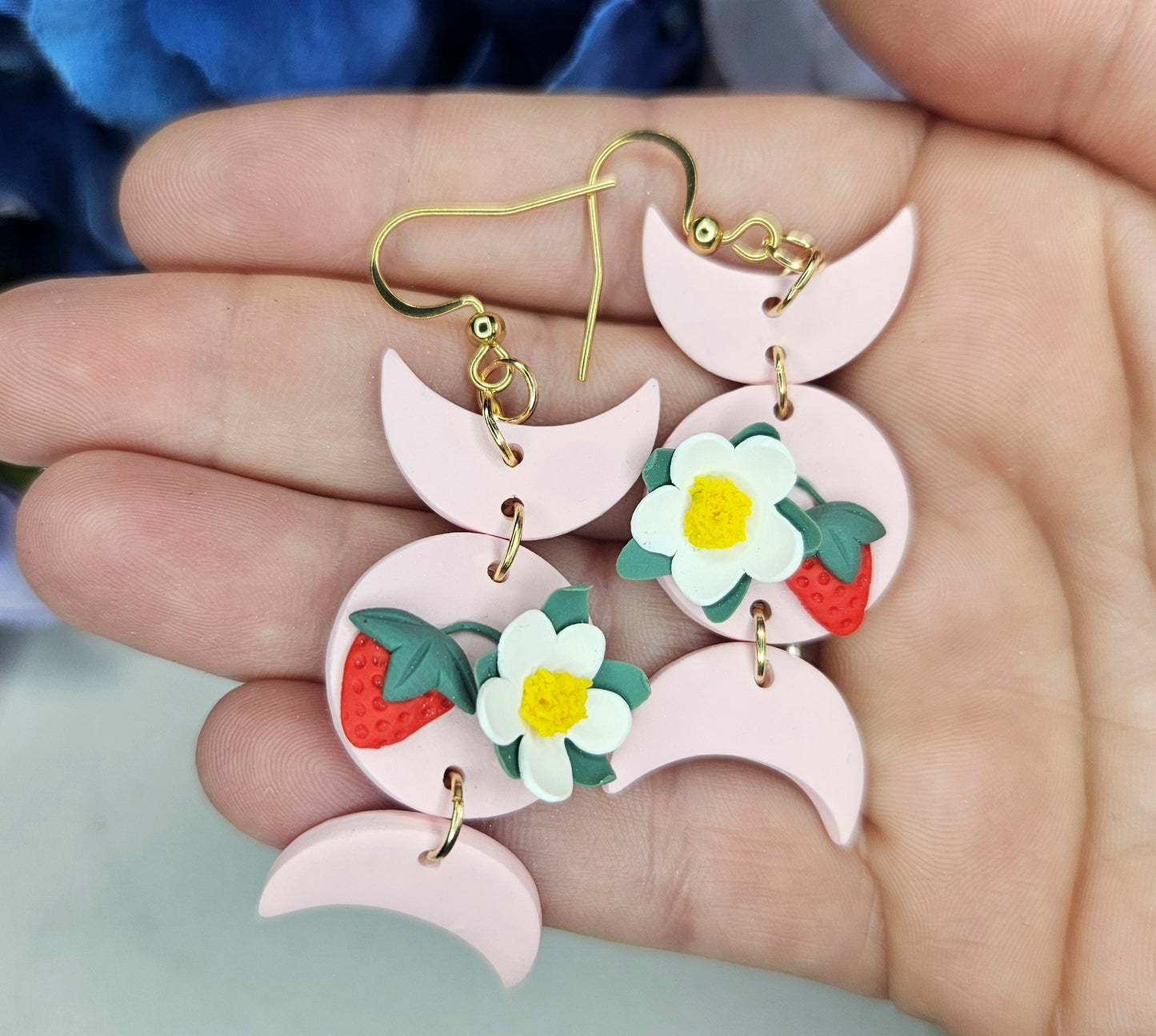 Strawberry Triple Moon Earrings | Summer Witchy Vibes