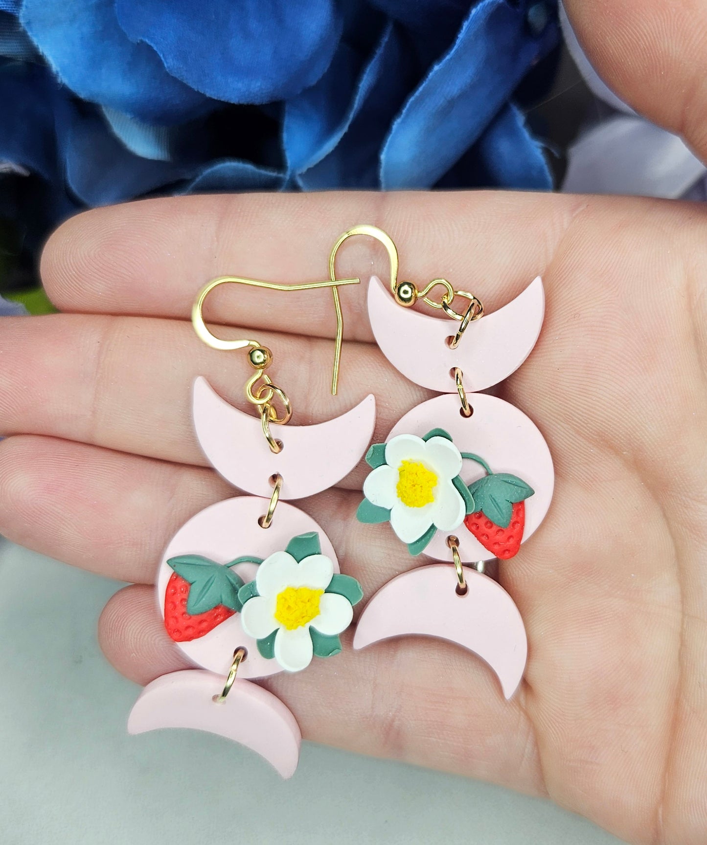 Strawberry Triple Moon Earrings | Summer Witchy Vibes