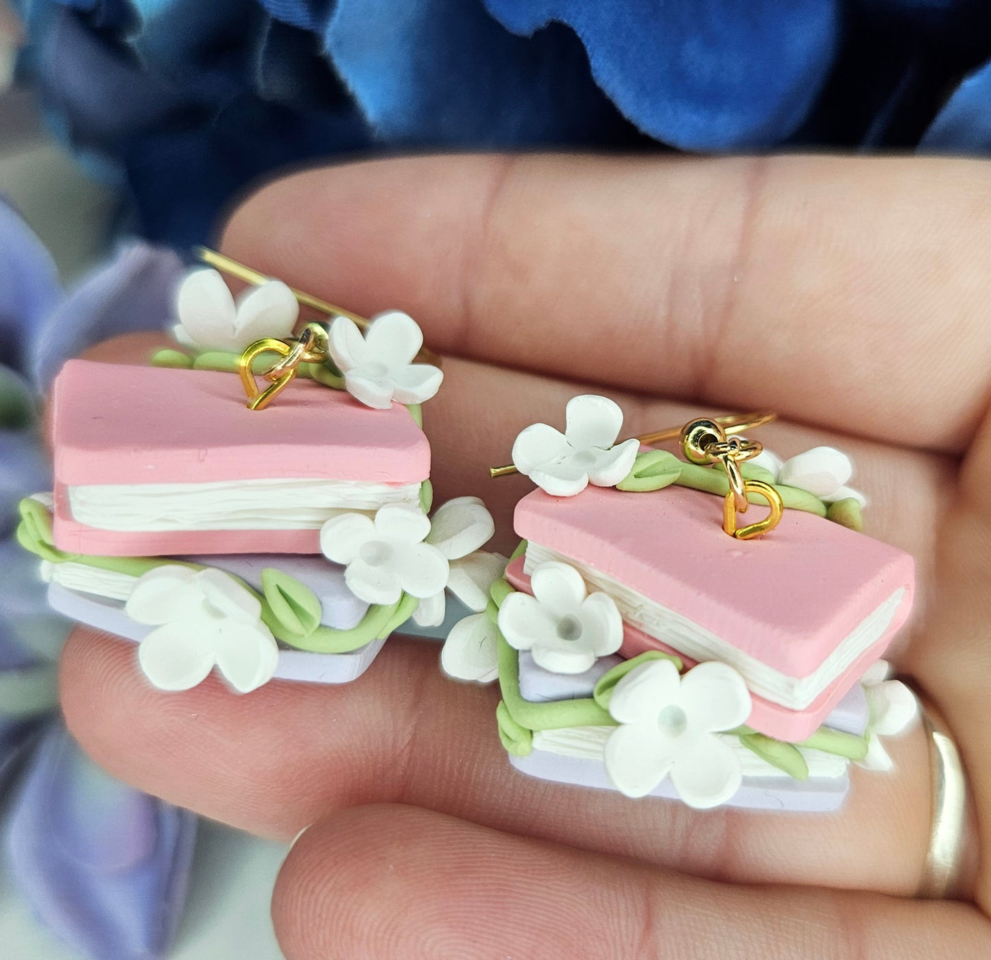 Whimsical Floral Book Earrings | Cottagecore Polymer Clay Jewelry
