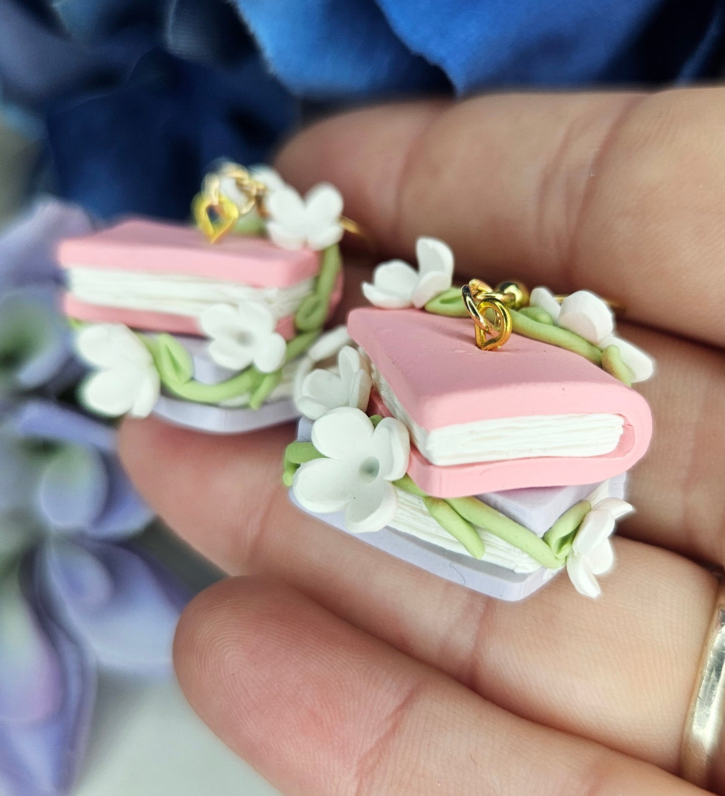 Whimsical Floral Book Earrings | Cottagecore Polymer Clay Jewelry