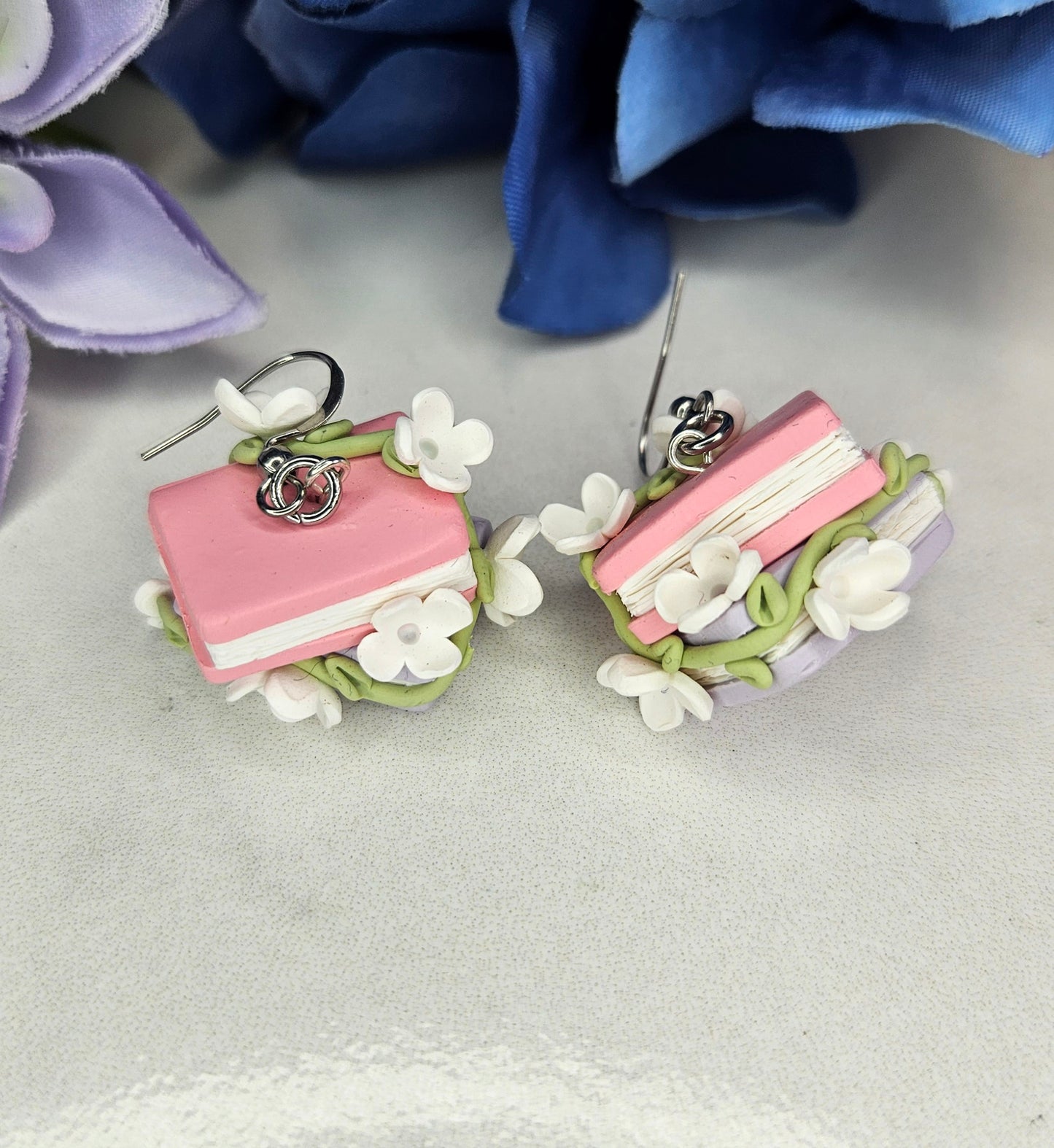 Whimsical Floral Book Earrings | Cottagecore Polymer Clay Jewelry