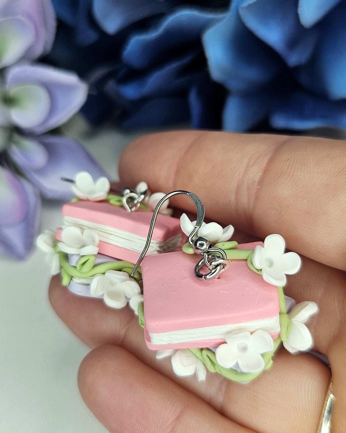 Whimsical Floral Book Earrings | Cottagecore Polymer Clay Jewelry