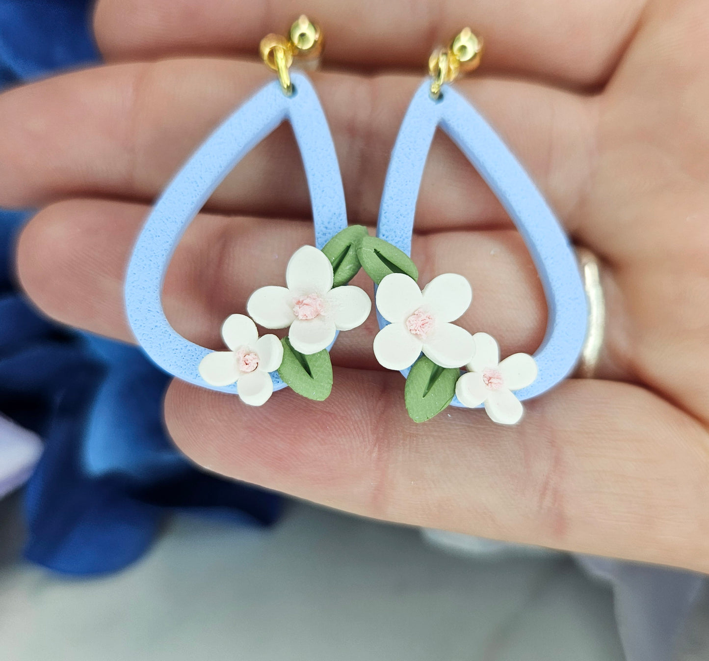 Dainty Summer Blossom Teardrop Earrings – Blue Pastel Floral Dangles