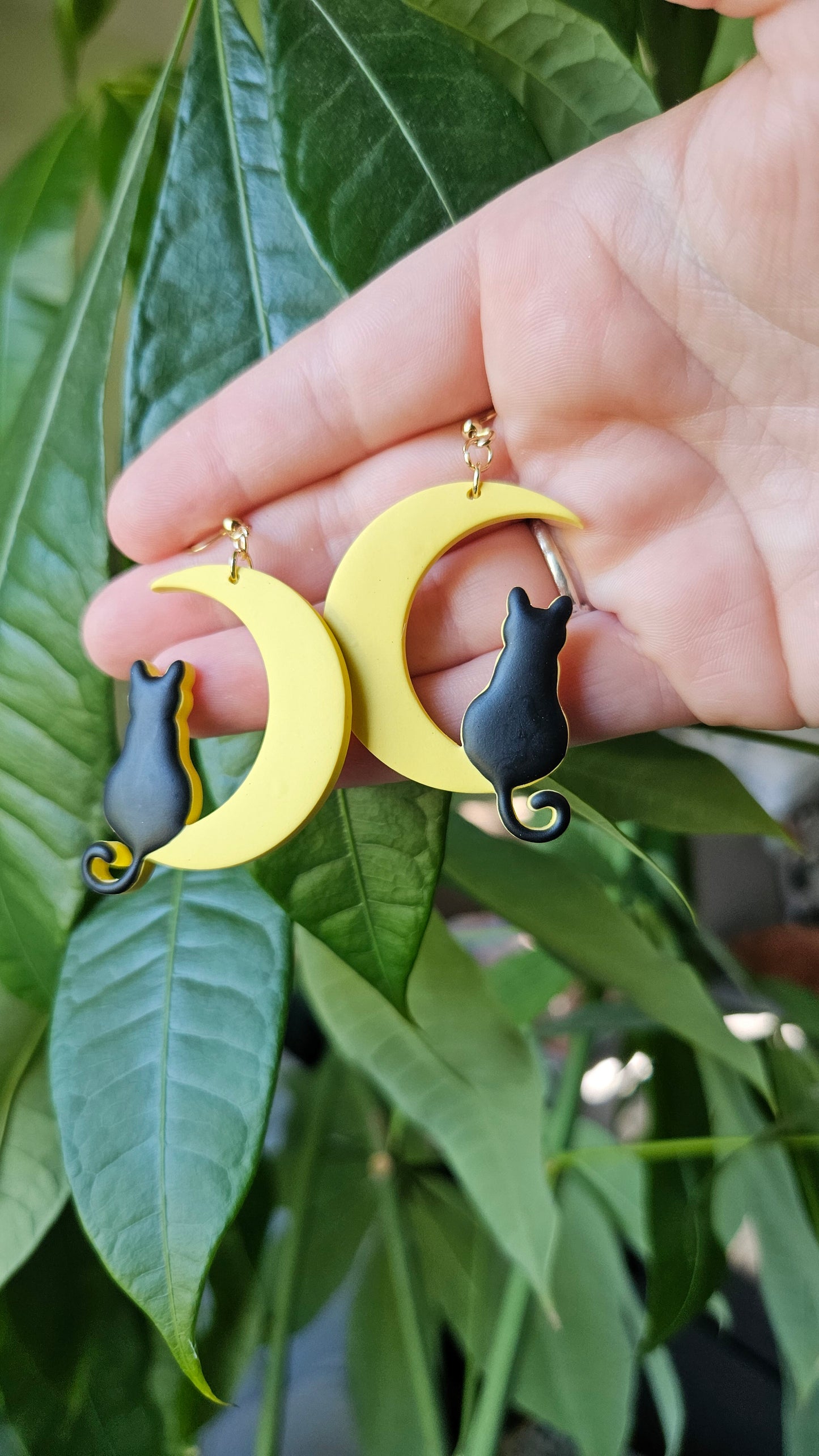 Black Cat Moon Earrings|Witchy Jewelry