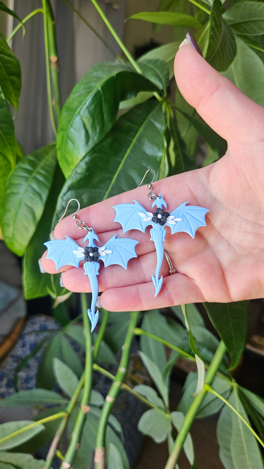 Dragon earrings with black flower