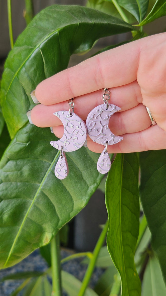 Embossed Crescent Dangle Earrings