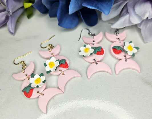 Strawberry Triple Moon Earrings | Summer Witchy Vibes