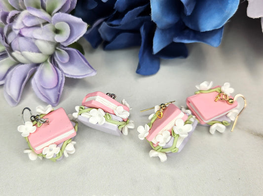 Whimsical Floral Book Earrings | Cottagecore Polymer Clay Jewelry