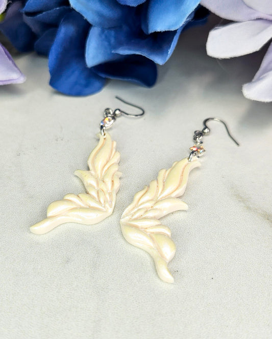 Celestial Pearl Fairy Wing Earrings | Iridescent Polymer Clay Jewelry