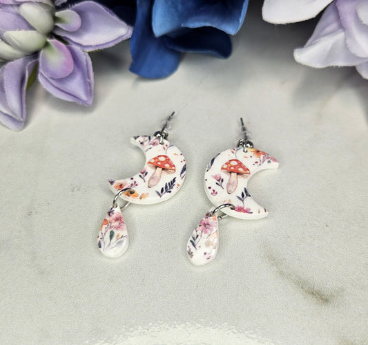 Mushroom Moons | Cottagecore Lunar Forest Dangles