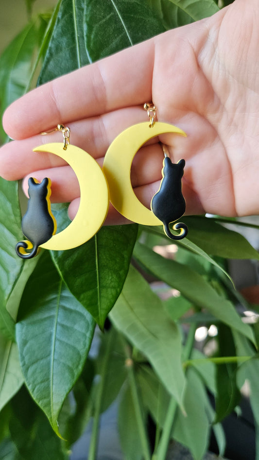 Black Cat Moon Earrings|Witchy Jewelry